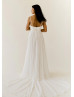 Ivory Embroidered Lace Chiffon Romantic Wedding Dress
